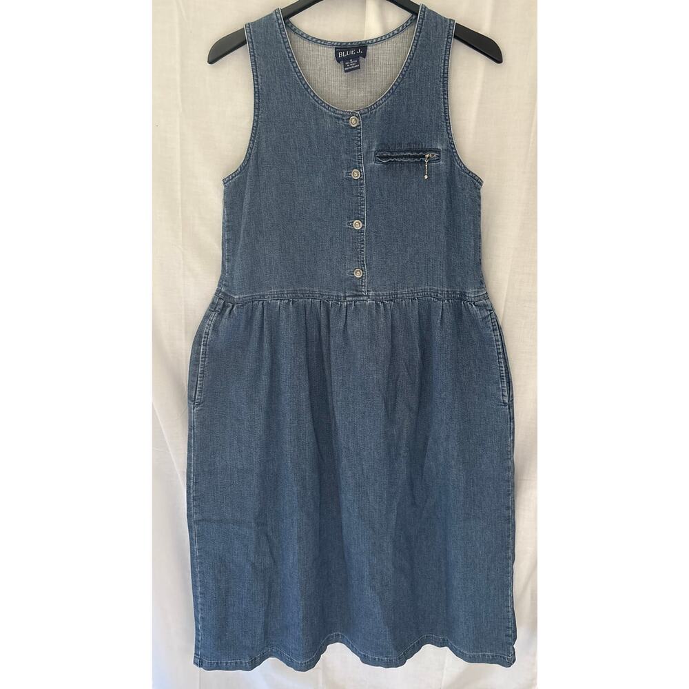 Blue J. Vintage Denim Jumper Dress Size Small 90s Midi Length